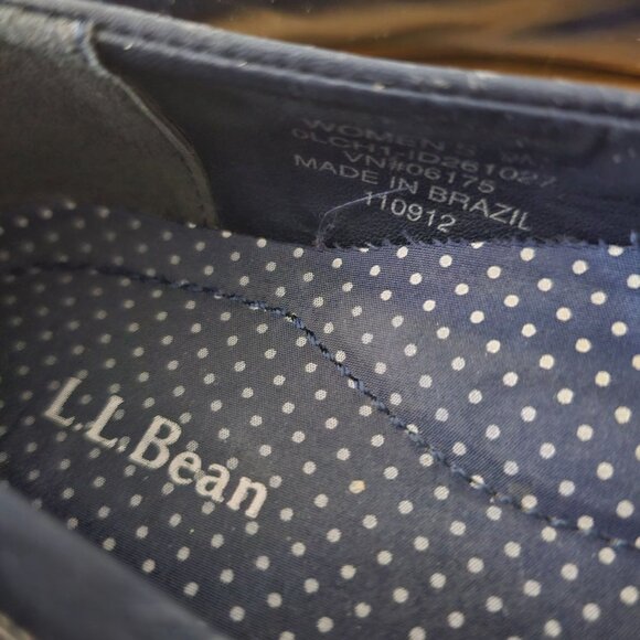 LL Bean Coastal Rain Low Duck Skimmers Womens Size 9M Navy Patent Blue, White Le - Picture 9 of 11